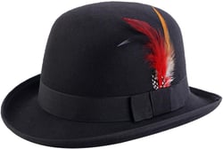Classic Fedora Hat with Feather Bowler Dome Hard Faux Woolen Top Hat for Men Women Black Wool Imitation