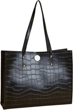 Tote Bag For Women Artificial Leather Solid Color Stone Pattern Phone Bag Shoulder Bag Hand Bag For Shopping Travel W Black One Size
