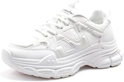 YAXE Women's Chunky Platform Walking Sneakers Mesh Breathable Non Slip Casual Fashion Shoes 8.5 White