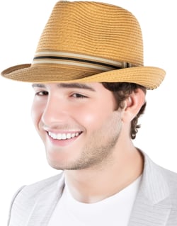 Funky Junque Straw Fedora Hats for Men Sun Hat Packable Short Brim Panama Cuban Women Unisex Summer Beach UPF 50+ Large-X-Large Natural