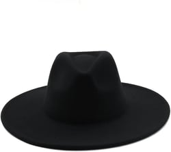 Solid Color Woolen Fedoras Cap for Men Women Panama Style Jazz Hat 9.5CM Wide Brim Big Fedoras Medium Black