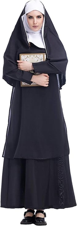 HDE Nun Costume for Women Traditional Adult Sister Black Robe and Habit Religious Halloween Costumes