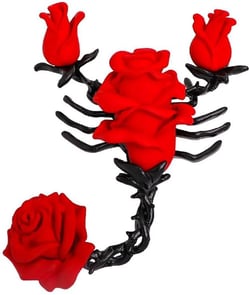 Vintage Flower Scorpion Brooch Pin for Women Unisex Dainty Black Animal Insect Thorns Brooches Lapel Pins Retro Hat Bag Suit Halloween Party Dress Accessories Jewelry Gift Souvenir Red Rose