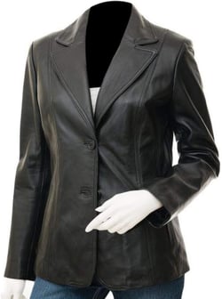 Lambskin Leather Blazer for Women Black Leather Blazer Jacket X-Small