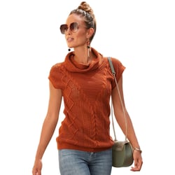 LASCANA Women's Short Sleeve Turtleneck Sweater Solid Rust LARGE