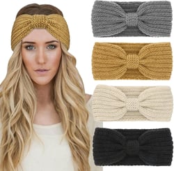 DRESHOW Knit Crochet Headband for Women Ear Warmer Soft Turban Stretch Warmer Headbands Winter Fashion Head Wrap 4 Pack Crochet Knot