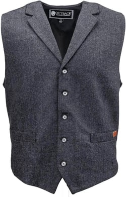 OUTBACK TRADING Men's Jessie Vest | Lightweight Button Down Wool Western Outdoor Vest with Adjustable Back Slide Belt XX-Large Charcoal