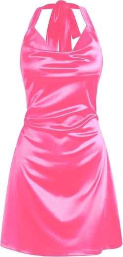 ZAFUL Women Halterneck Satin Mini Dress Sexy Cowl Neck Silky Party Cocktail Club Dress X-Large 0-hot Pink