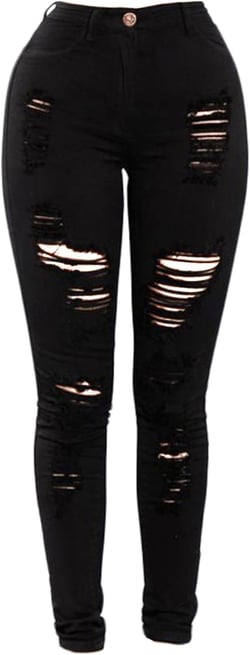 Andongnywell Women's Ripped Hole Jeans High Waisted Slim Fit Stretch Denim Pants Sexy Skinny Jeans Distressed Trousers X-Large Black