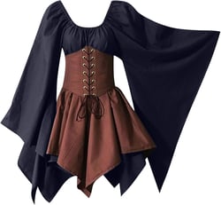 LEHOZIHEQ Womens Medieval Renaissance Dress Victorian Costume Fairy Irish Dress Vintage Lace Up Corset Pirate Dress 51-dark Blue Small