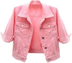 loveimgs Women Casual 3/4 Sleeve Button Down Cropped Denim Jean Jacket Motorcycle Short Jacket X-Small Pink