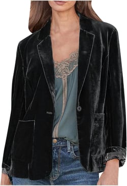 Women's Solid Long Sleeve Velvet Blazer Jacket Open Front Cardigan Coat with Pockets Fashion Casual Blazers Outerwear XX-Large Black
