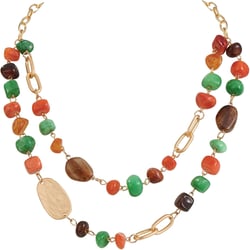 Bocar Statement Collar Necklace 2 Layer Beaded Necklace Fashion Women Jewelry Green Orange