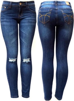 American Womens Blue Denim Stretch Jeans Knee Skinny Ripped Distressed Pants 7 Dark Blue