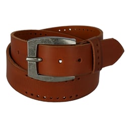 CTM Men's Distressed Leather Bridle Belt with Perforations, 42, Tan