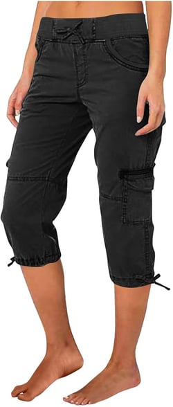 GIANTHONG Summer Fridays Summer Cargo Pants for Women 2024 Capri Hiking Work Out Trip Casual Comfy Bermuda Trousers with Pockets Deals of The Day Clearance(A-Black,3X-Large)