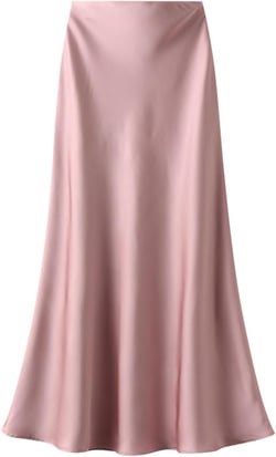 Women’s Satin Silk Midi Skirt Fishtail Mermaid High Waist Long Skirts Medium Pink