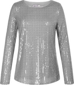 GRACE KARIN Sparkly Tops for Women Sequin Top Long Sleeve Glitter Metallic Shiny Cocktail Party Blouse Silver L