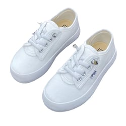 Girls Boys Low Top Canvas Shoes Kids Casual Slip On Tennis Sneakers 3.5 Big Kid White