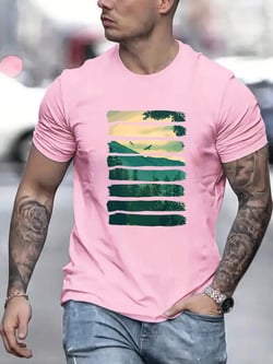 Adventure Awaits: Men's Mountain Letter Printed Short Sleeve T-Shirt