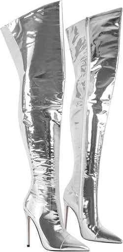 VERISSON Metallic Silver Stitched Thigh High Boots Pointed Toe Stiletto Heel side Zipper Dress Boot for Women Stitched Toe Size 11