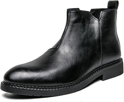 KCTRFSJ Men's Leather Slip-On Chelsea Dress Boots Side Zipper Round Toe Non-slip Casual Business Chukka Ankle Boots 7.5 Black