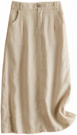 Kinghua Womens Linen Skirt Elastic High Waisted Casual Straight Cotton Linen Midi Skirt with Slit Beige Small