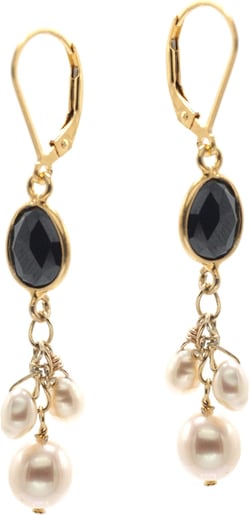 LTC Designs 14k Gold-Filled Lever back Earrings made with Black Onyx Bezel and (3.5-4mm) White Cultured Freshwater Potato Pearl Drops. For Women, Men, and Friends. These Flattering Earrings are Great for Everyday Wear. Lovely Gift Item or for Special occasions.
