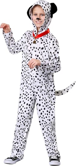 Delightful Dalmatian Costume for Kids, Spotted Dog One-piece, Dalmatian with Collar Jumpsuit for Halloween Large