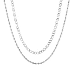 APSVO Layered Silver Chain Necklaces for Men Women Boys,Stainless Steel 5mm Cuban Curb Link Chain and 3mm Rope Chains Set,16/18/20/22/24/26 Inch Chain Boyfriend Girlfriend Birthday Christmas Jewelry Gift