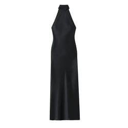 TRAFZA 2024 Women Fashion Backless Sexy Black Halter Tie Satin Long Dress Dresses Woman Bodycon Dresses New Ladies Luxury Party