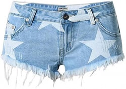 Dawery Summer Star Print Women Denim Shorts Jeans Cotton Scratched Pockets Light Blue Sexy Fit Female Mini Shorts Medium blue see photo