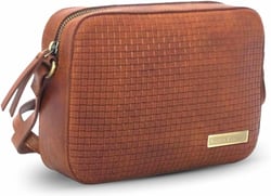 Genuine Leather Camera Bag Purse Crossbody, Tan Brown Square Weave Embossed Calf Leather Crossbody Sling Bag for Women Shoulder Handbag Adjustable Strap for Travel Toiletry, Gift Packed