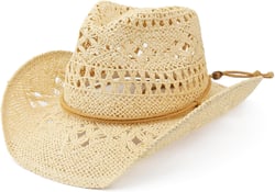 Straw Cowboy Hat for Women and Men with Shapeable Wide Brim Sun Beach Western Cowgirl Hat One Size Beige