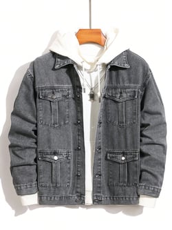 Manfinity Hypemode Men's Casual Washed Loose Fit Denim Jacket For Autumn