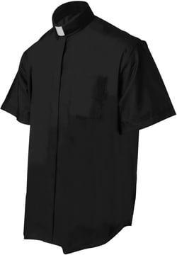 CLERKMANS Men’s Clergy Priest Shirt Short Sleeves, Free Tab Collar Insert for Pastor Preacher Minister Costume Button Shirt 17" Neck Black