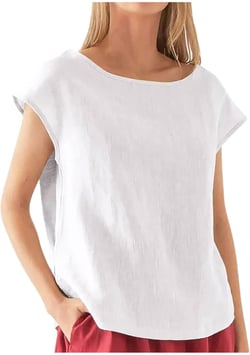 Fridja Womens Oversized Short Cape Sleeve Cotton Linen Shirts Crewneck Tunic Tops Soft Cmofy Blouse White X-Large