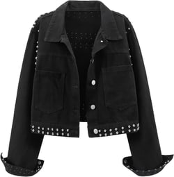 Kedera Women Cropped Ripped Distressed Denim Jean Jacket Coat Studded Fringe with Frayed Hem