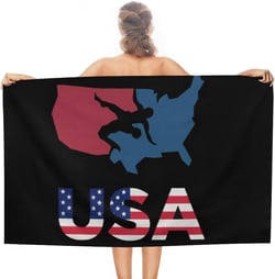 USA Flag Wrestling Suplex Beach Towel, 52" X 32" Camping Towel Quick Dry Super Absorbent Pool Towel Men Women Beach Towel