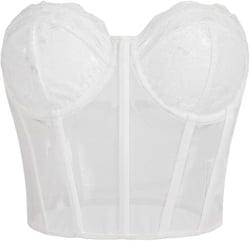Women's Lace Slim Fit Corset Crop Tops Sheer Mesh Backless Bustier Tops Strapless Tube Top Clubwear Large White