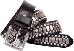 Punk Belt for Women/Men Double Rivets Black Leather Studded Round Rivets
