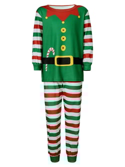 Bebiullo Family Matching Christmas Pajamas Set One Piece Striped Hooded Sleepwear Santa Claus Elf Outfit Green Kid