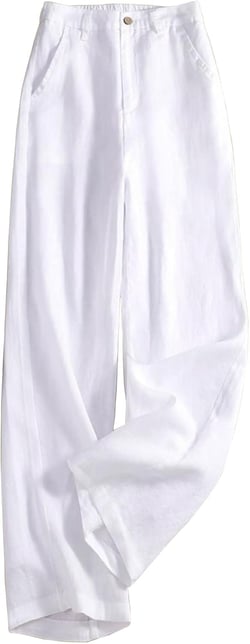 Women's Wide Leg Linen Palazzo Pants Elastic High Waist with Pocket for Work&Daily XX-Large White