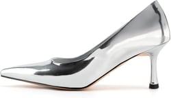 DREAMCIA Pointed Toe Heels Pumps for Women Metallic Kitten Low Heel Stiletto Comfortable Ladies Wedding Party Bride Dress Shoes 9 Silver