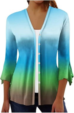 Women's Fashion Cardigan Sweater 3/4 Sleeve Lightweight Kimonos Casual Button Down V Autumn Open Front Kimonos Sky Blue #4 XX-Large