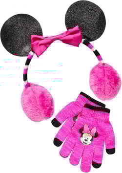 Disney Girls Frozen Elsa & Anna and Minnie Mouse Earmuff and Gloves Set (Age 4-7) Minnie Heather Pink/Black Age 4-7