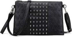 Women Punk Skull Print Clutch Satchel Shoulder Tote Handbag Purse Black