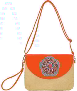 Straw Crossbody Bags for Women, Summer Beach Straw Crossbody Purse Straw Clutch Bag Woven Shoulder Bag Handbag Orange