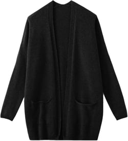 Womens 100% Merino Wool Sweater Coat Open Stitch Long Cardigan Solid Color Cashmere Jumper Tops Large Black