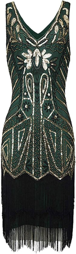 HGps8w Cocktail Dress for Women 1920s Vintage Fringed Gatsby Sequin Beaded Tassels Hem Ladies Elegant Flapper Dresses X-Large 01 Green